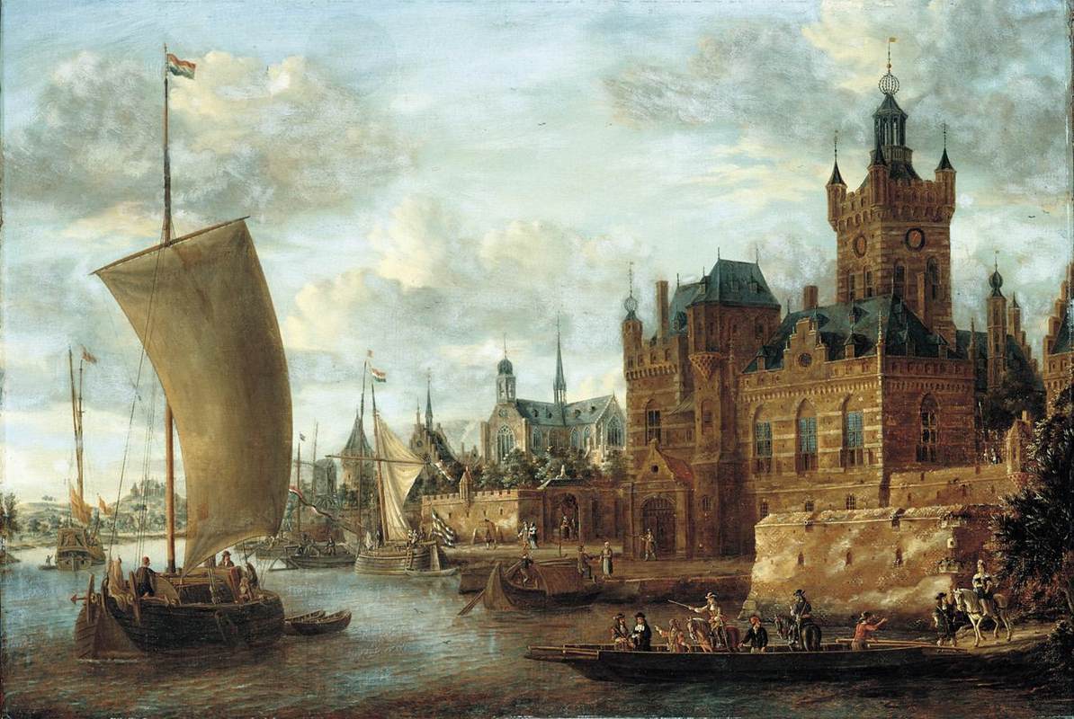 Landscape Oil Painting - Dutch Harbor Castle and Sailboats Scene - Oil Painting Haven