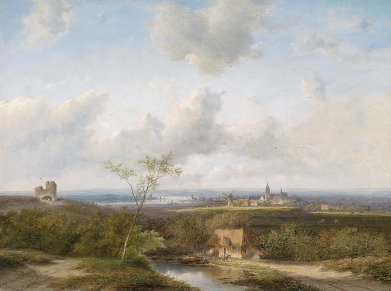 Landscape Oil Painting - Dutch Rural & Castle Ruin, Windmill, Canal Town - Oil Painting Haven