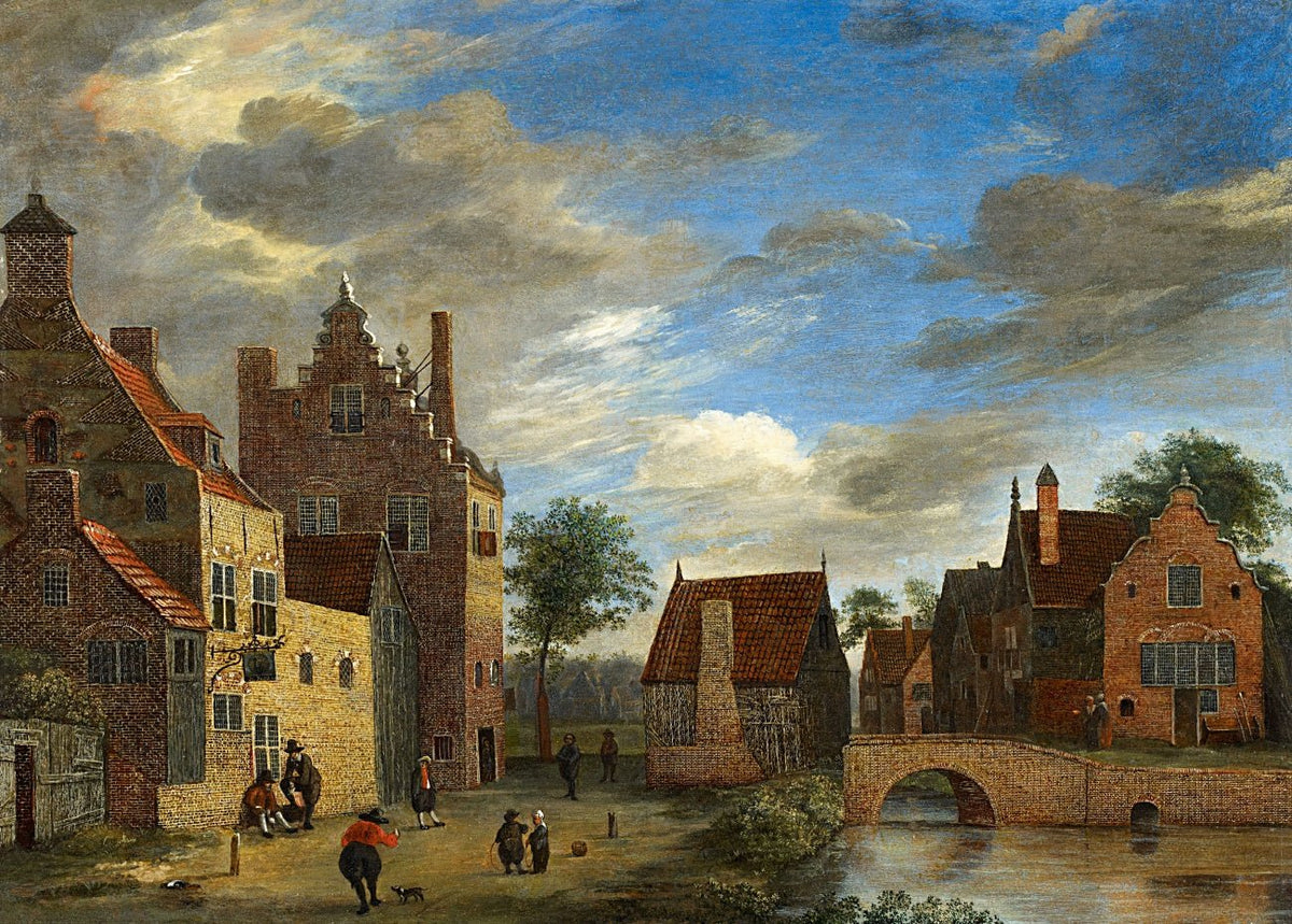 Landscape Oil Painting - Dutch Village by Canal and Bridge - Oil Painting Haven