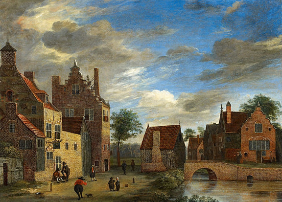Landscape Oil Painting - Dutch Village by Canal and Bridge - Oil Painting Haven