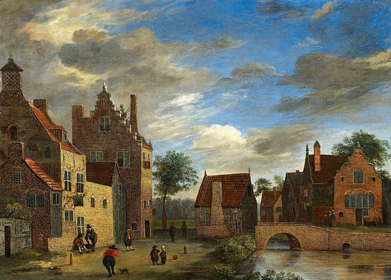 Landscape Oil Painting - Dutch Village by Canal and Bridge - Oil Painting Haven
