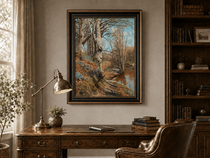 Landscape Oil Painting - Early Spring Woodland Stream
