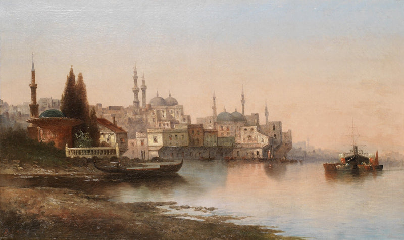 Landscape Oil Painting - Egyptian riverfront cityscape & mosques - Oil Painting Haven