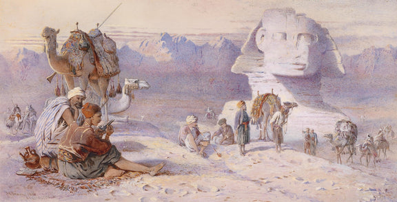 Landscape Oil Painting - Egyptian Sphinx Caravan & Arab Figures, Desert - Oil Painting Haven