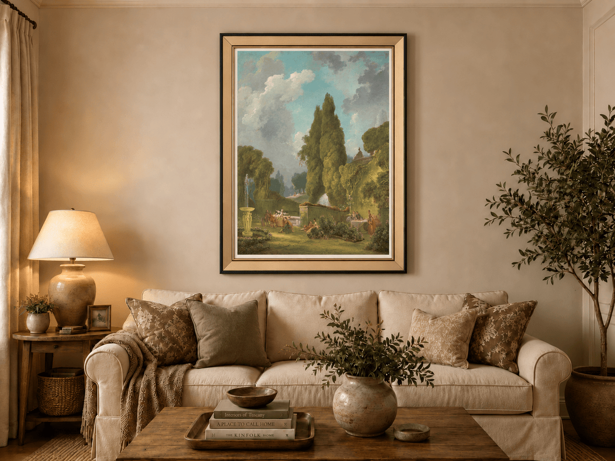 Peinture à l'huile de paysage - Rivière printanière avec pêcheur et arbres