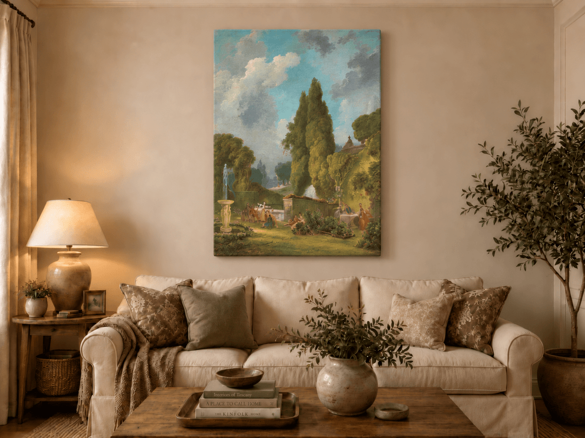 Peinture à l'huile de paysage - Rivière printanière avec pêcheur et arbres