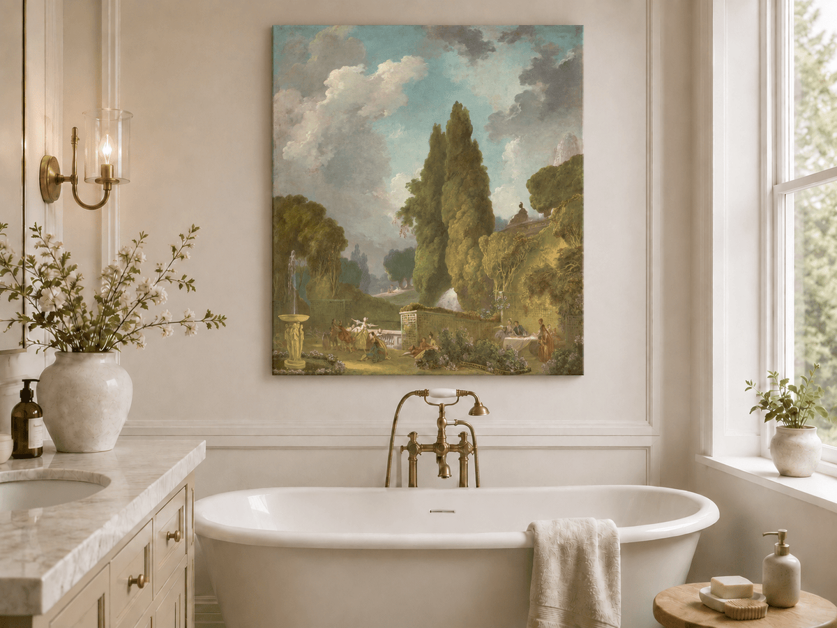 Peinture à l'huile de paysage - Rivière printanière avec pêcheur et arbres