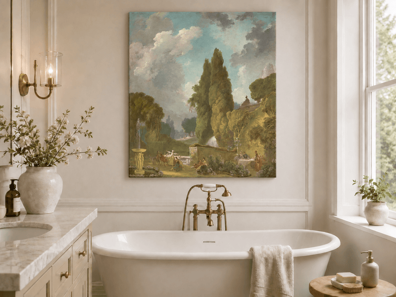 Peinture à l'huile de paysage - Rivière printanière avec pêcheur et arbres