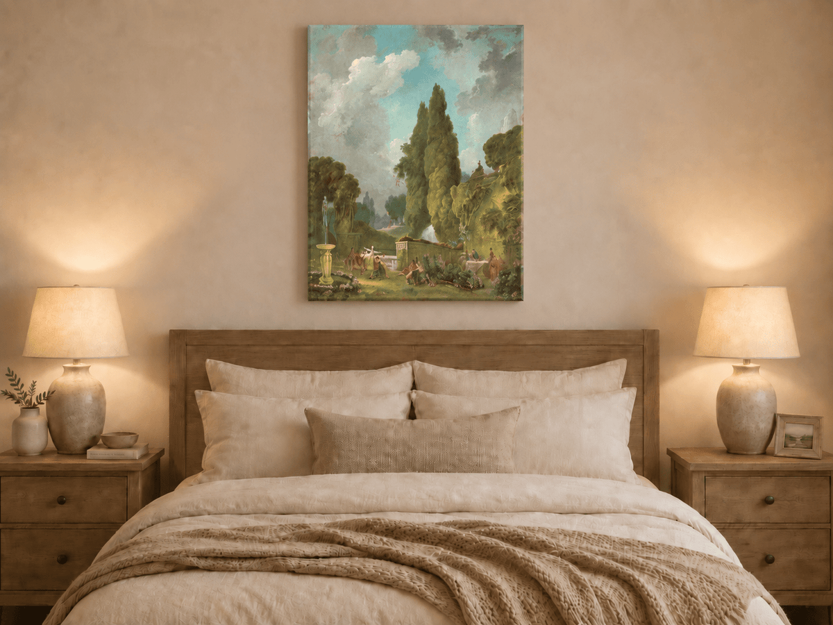 Peinture à l'huile de paysage - Rivière printanière avec pêcheur et arbres