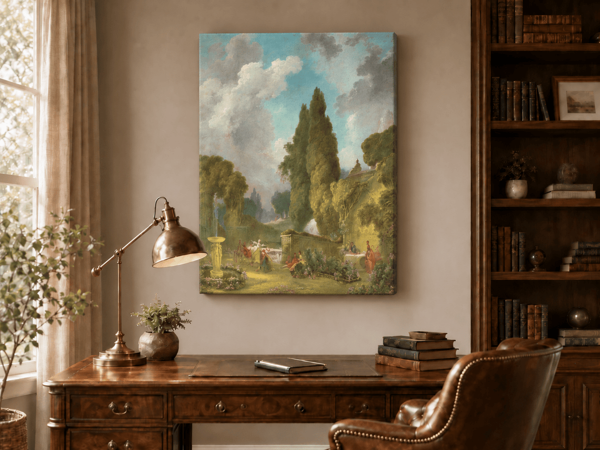 Peinture à l'huile de paysage - Rivière printanière avec pêcheur et arbres