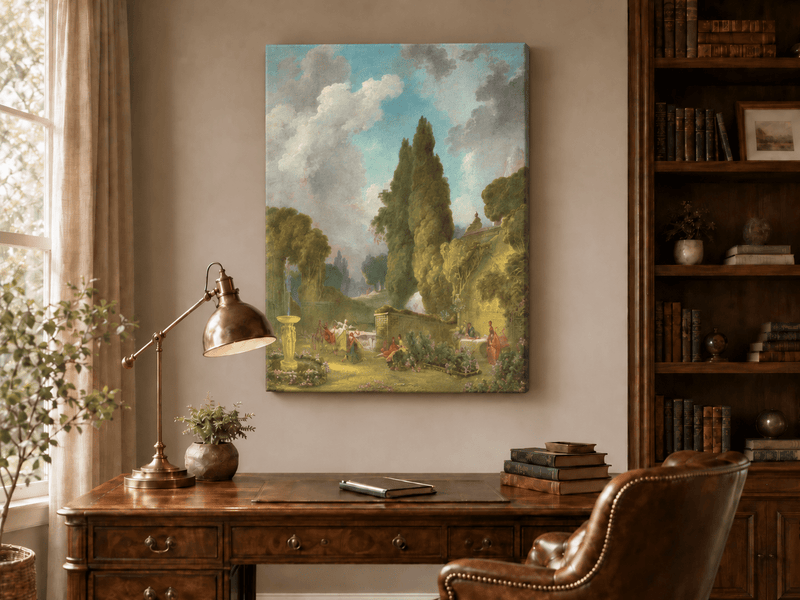 Peinture à l'huile de paysage - Rivière printanière avec pêcheur et arbres