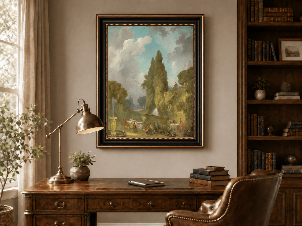 Peinture à l'huile de paysage - Rivière printanière avec pêcheur et arbres