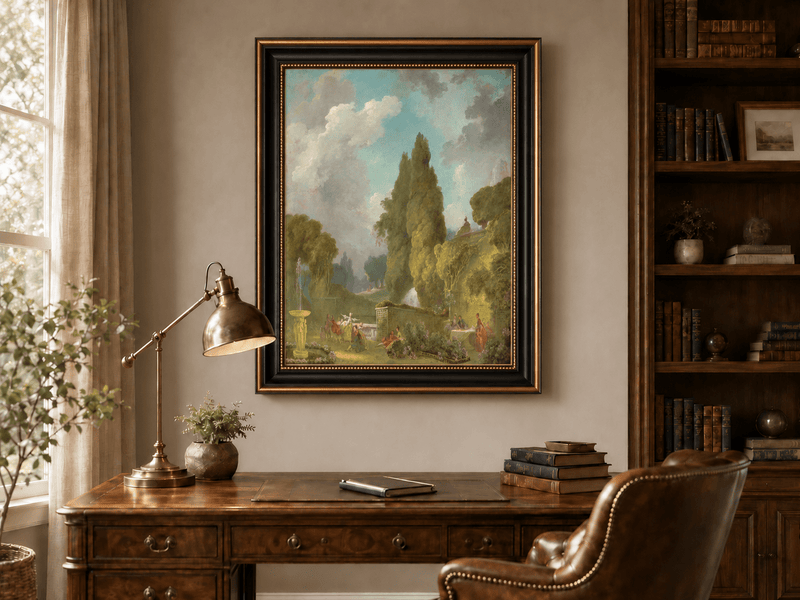 Peinture à l'huile de paysage - Rivière printanière avec pêcheur et arbres