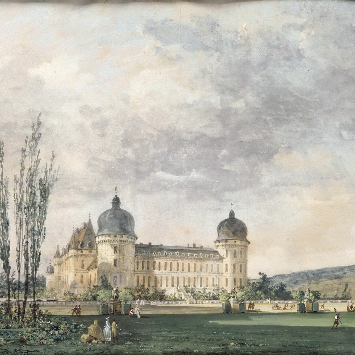 Elegant palace garden landscape oil painting with textured brushwork on canvas, hand painted oil painting featuring a grand. - Add Frame, Architecture, Canvas, Castle, Garden, Hand Painted, Landscape, Made To Order, Oil Painting