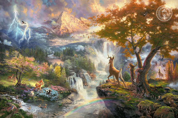 Landscape Oil Painting - Enchanted Mountain Landscape With Deer - Oil Painting Haven