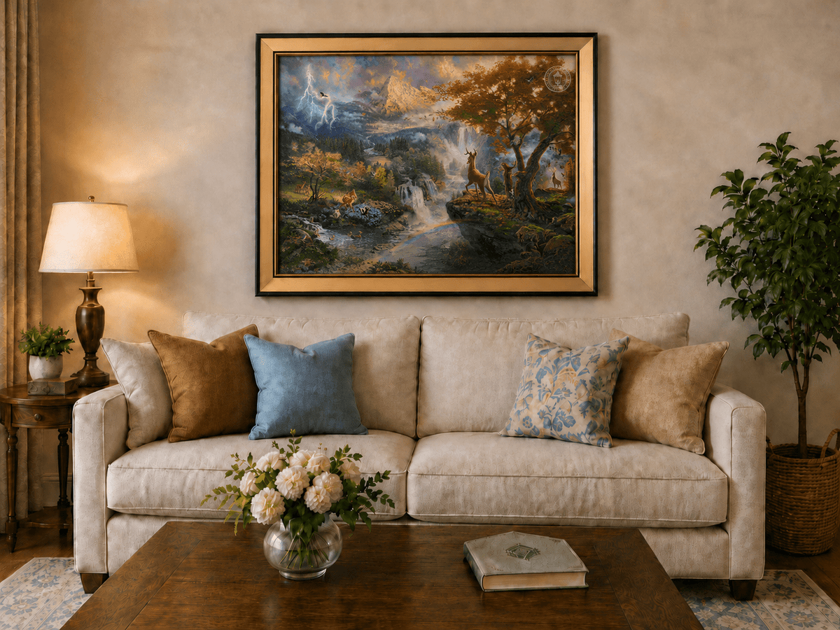 Landscape Oil Painting - Enchanted Mountain Landscape With Deer