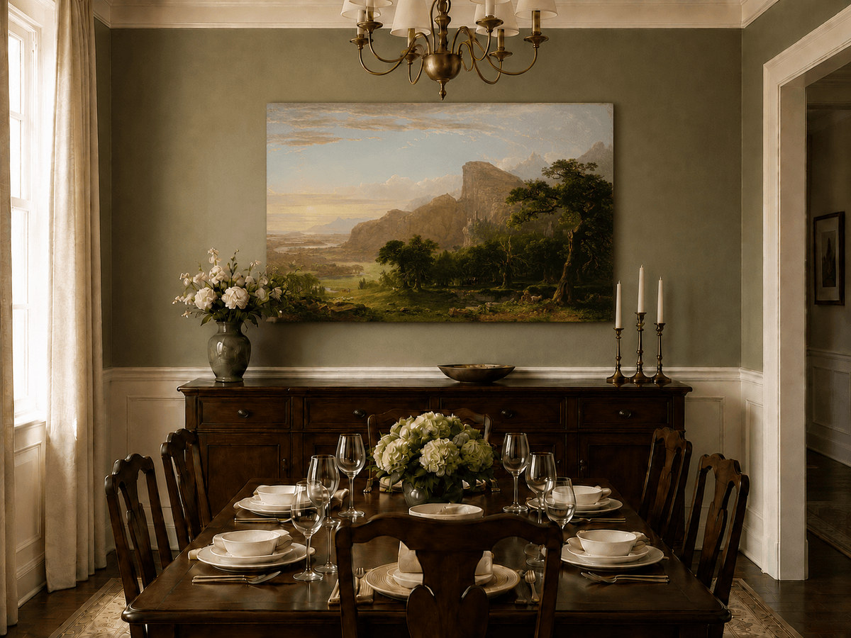 Peinture à l'huile de paysage - Pics éthérés et murmures verdoyants