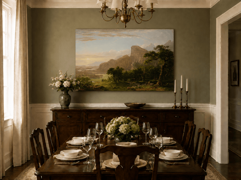 Peinture à l'huile de paysage - Pics éthérés et murmures verdoyants