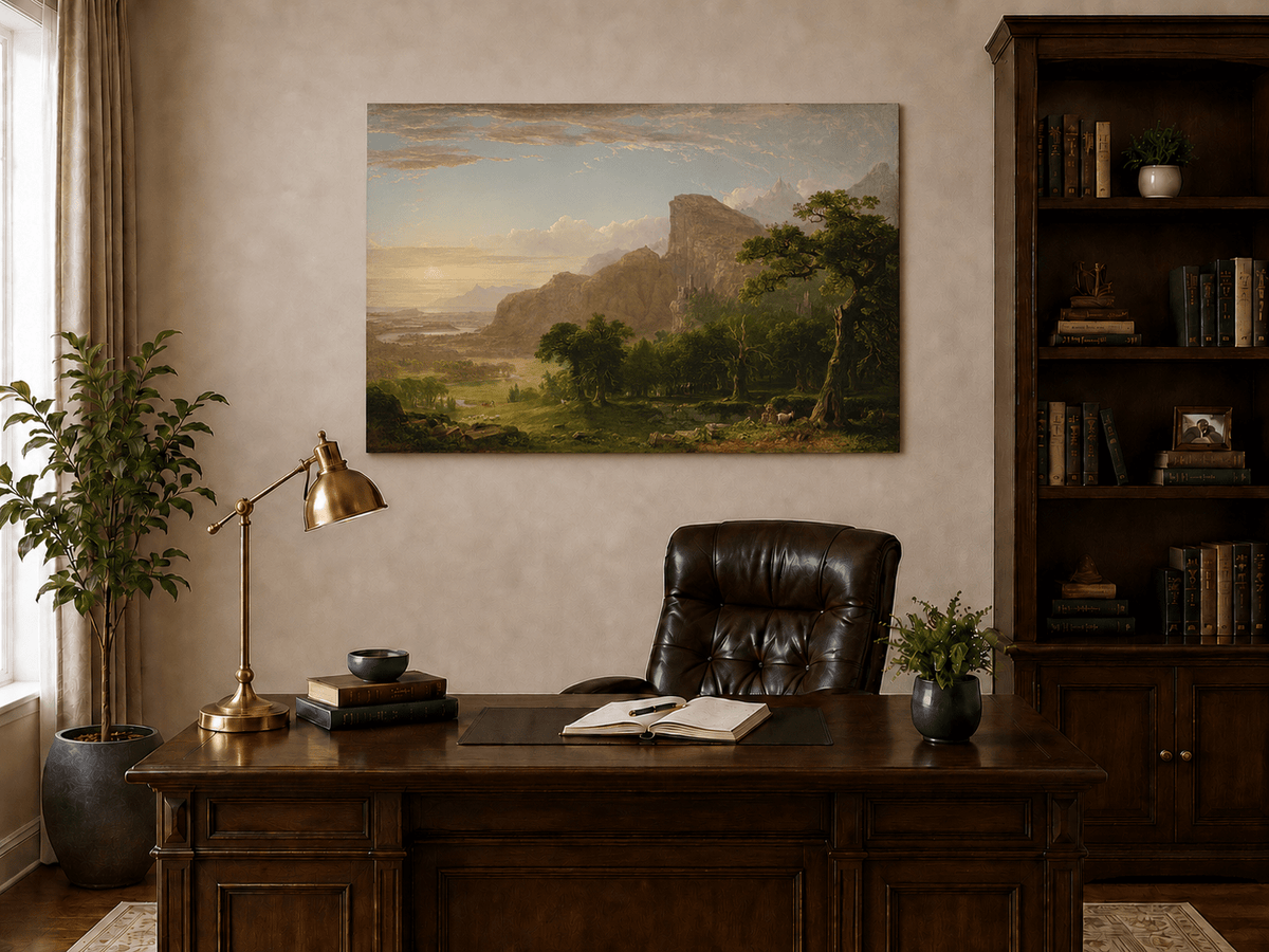 Peinture à l'huile de paysage - Pics éthérés et murmures verdoyants