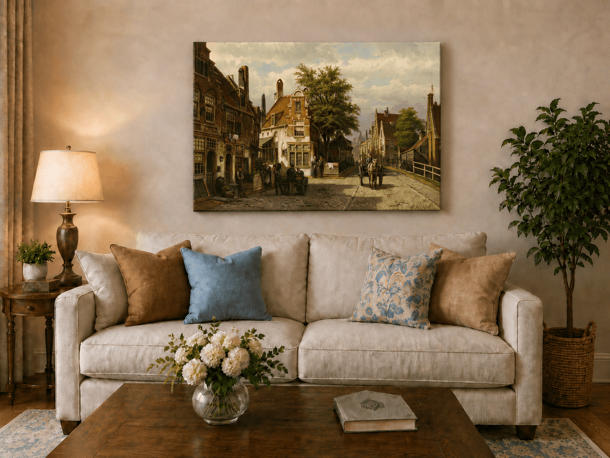 Landscape Oil Painting - European Canal Street | Hand-Painted