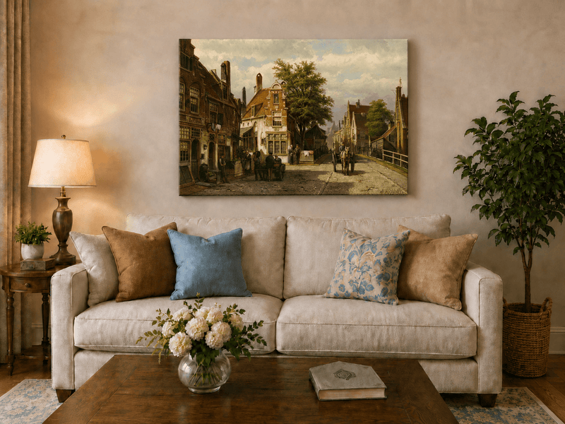 Landscape Oil Painting - European Canal Street | Hand-Painted