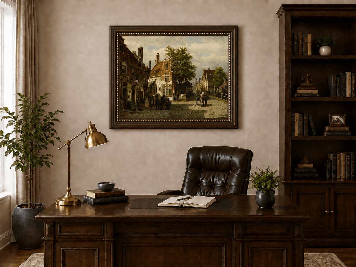 Landscape Oil Painting - European Canal Street | Hand-Painted