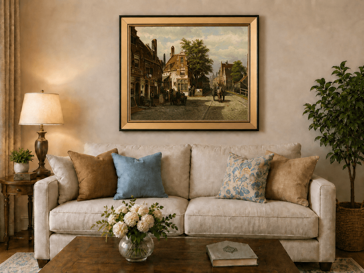 Landscape Oil Painting - European Canal Street | Hand-Painted