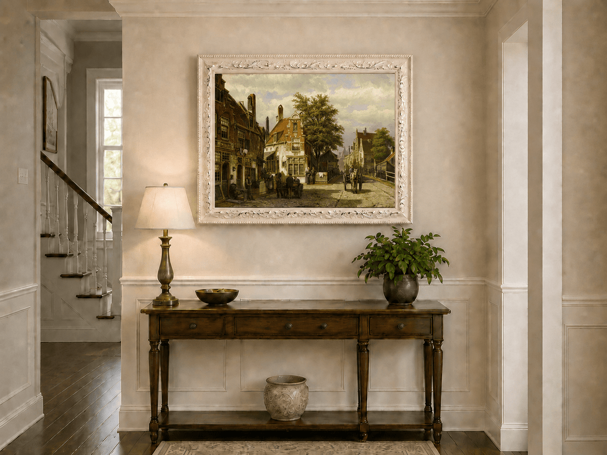 Landscape Oil Painting - European Canal Street | Hand-Painted