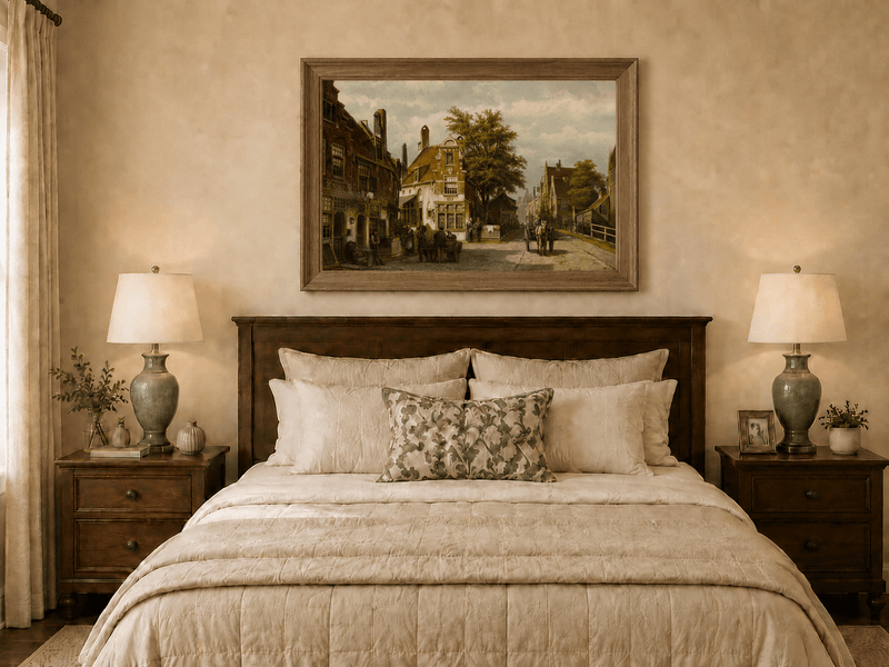 Landscape Oil Painting - European Canal Street | Hand-Painted