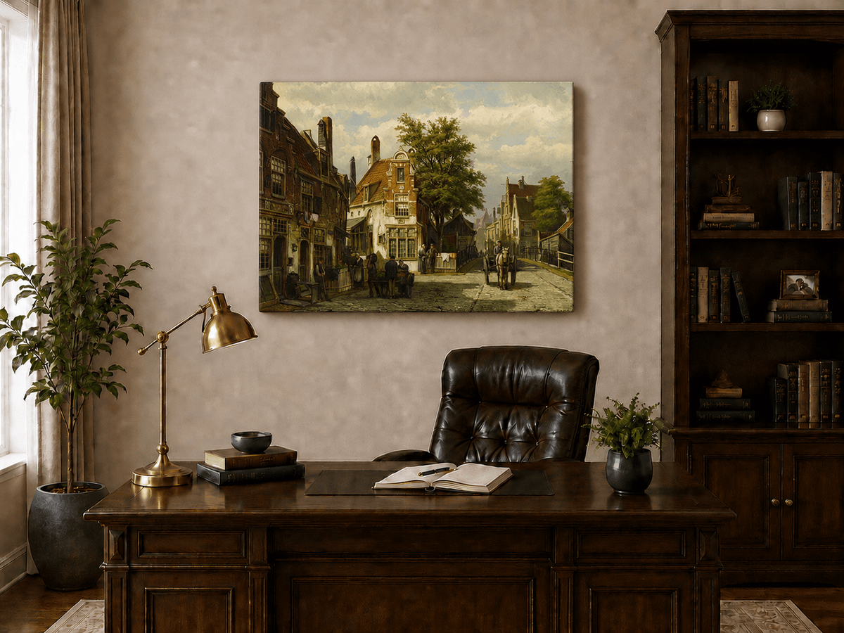 Landscape Oil Painting - European Canal Street | Hand-Painted