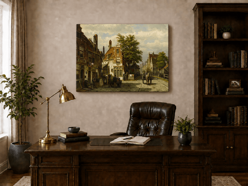 Landscape Oil Painting - European Canal Street | Hand-Painted