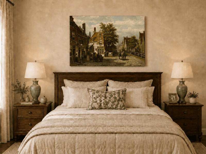 Landscape Oil Painting - European Canal Street | Hand-Painted