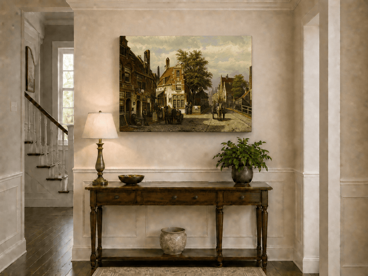 Landscape Oil Painting - European Canal Street | Hand-Painted