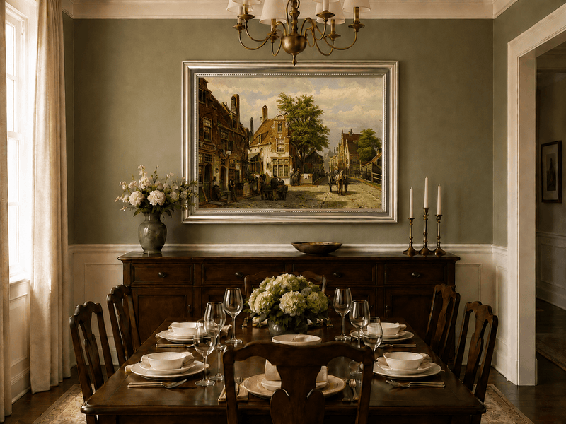 Landscape Oil Painting - European Canal Street | Hand-Painted