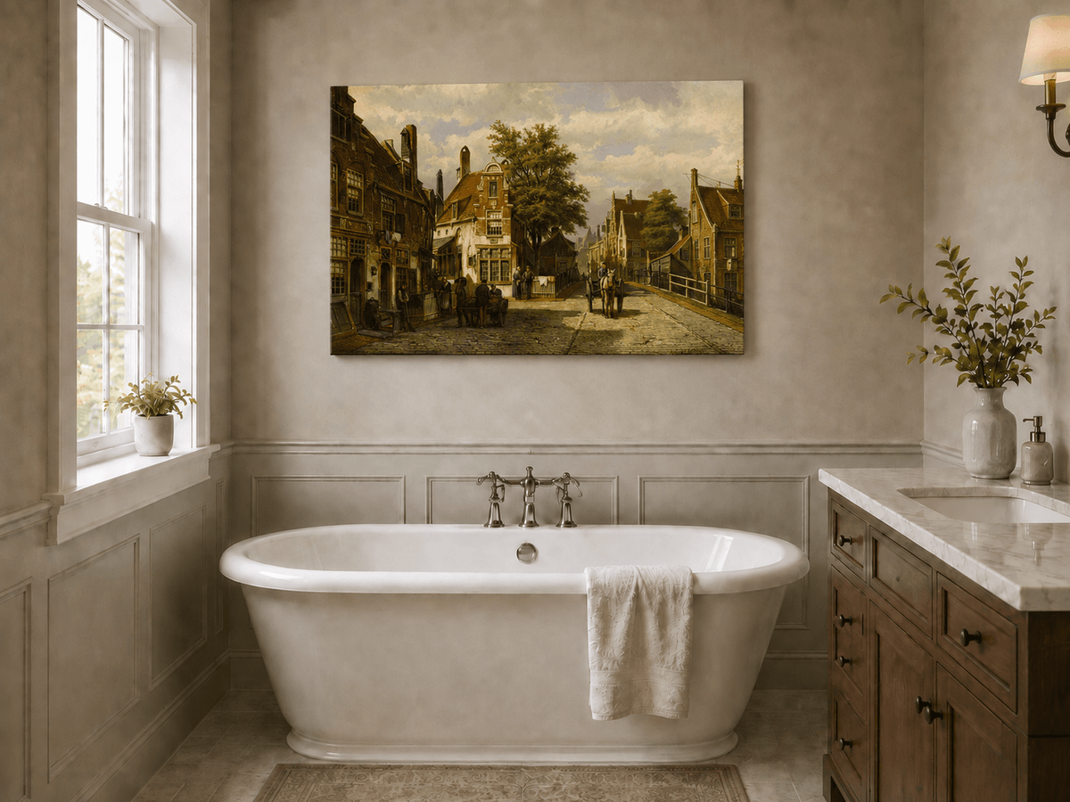 Landscape Oil Painting - European Canal Street | Hand-Painted