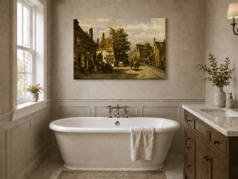 Landscape Oil Painting - European Canal Street | Hand-Painted