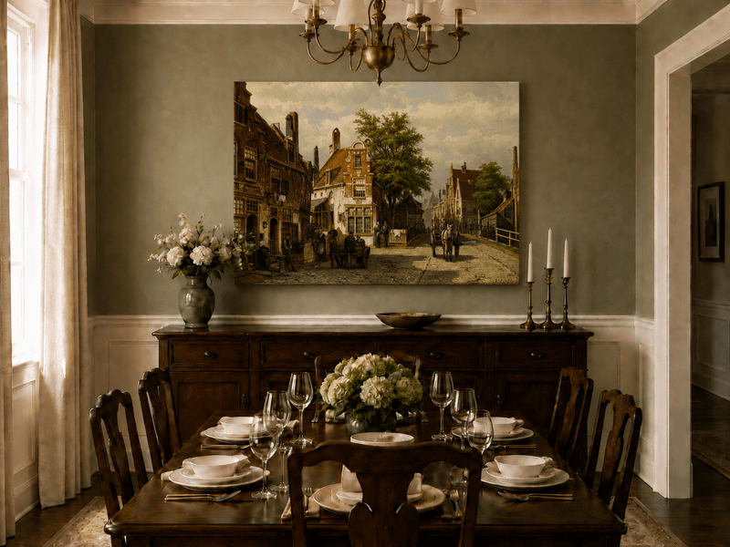 Landscape Oil Painting - European Canal Street | Hand-Painted