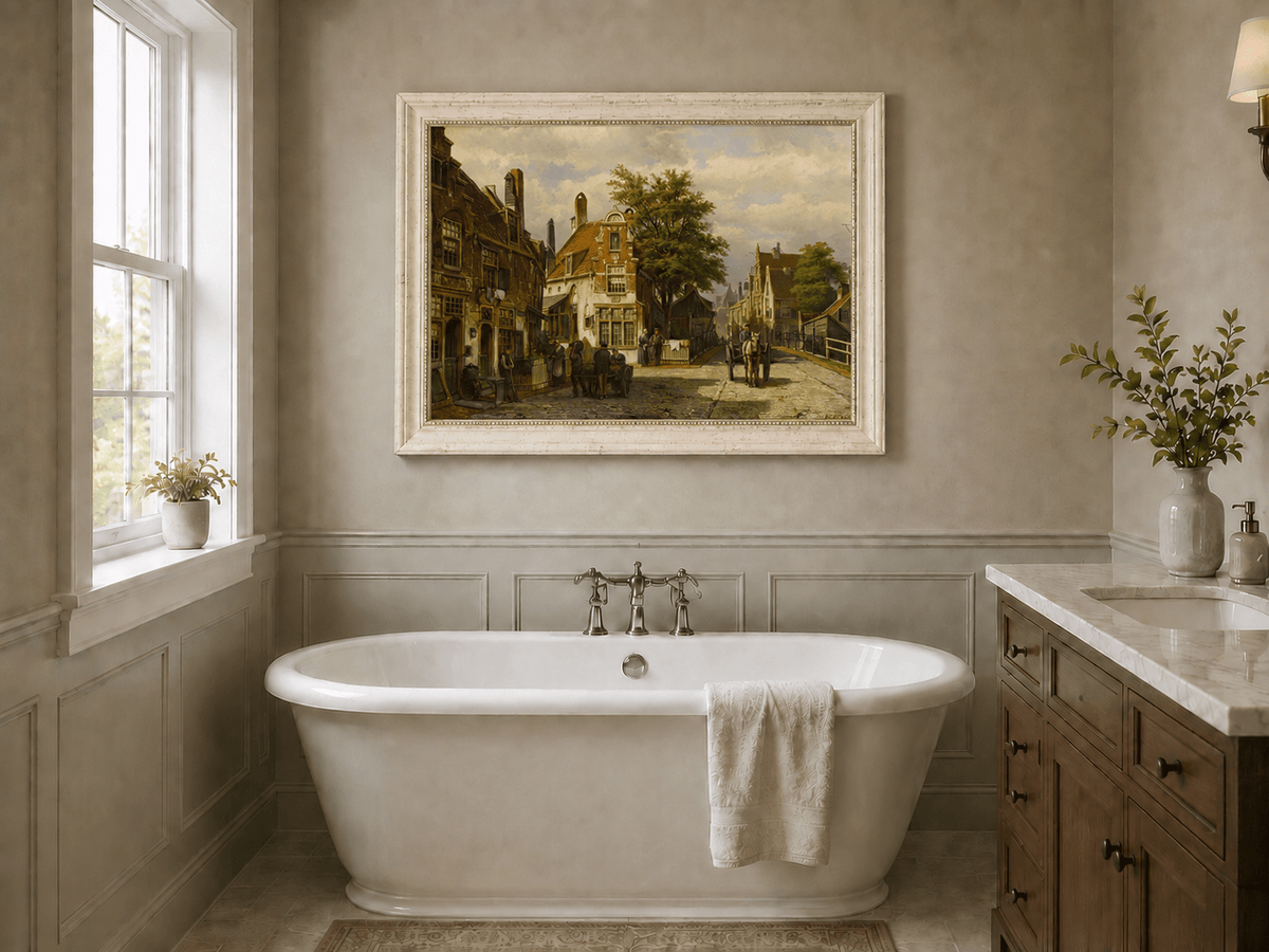 Landscape Oil Painting - European Canal Street | Hand-Painted