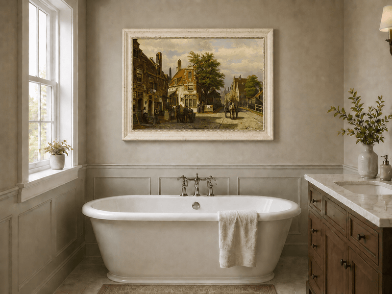 Landscape Oil Painting - European Canal Street | Hand-Painted