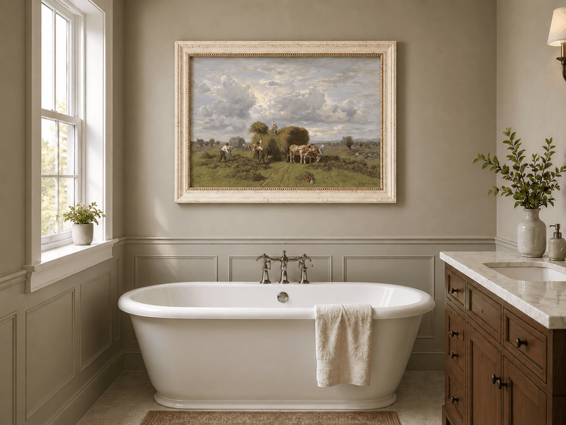 Landscape Oil Painting - European Rural Harvest Landscape Oil
