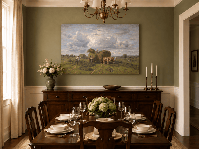 Landscape Oil Painting - European Rural Harvest Landscape Oil