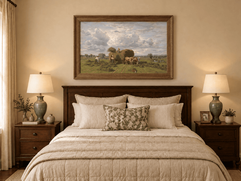 Landscape Oil Painting - European Rural Harvest Landscape Oil