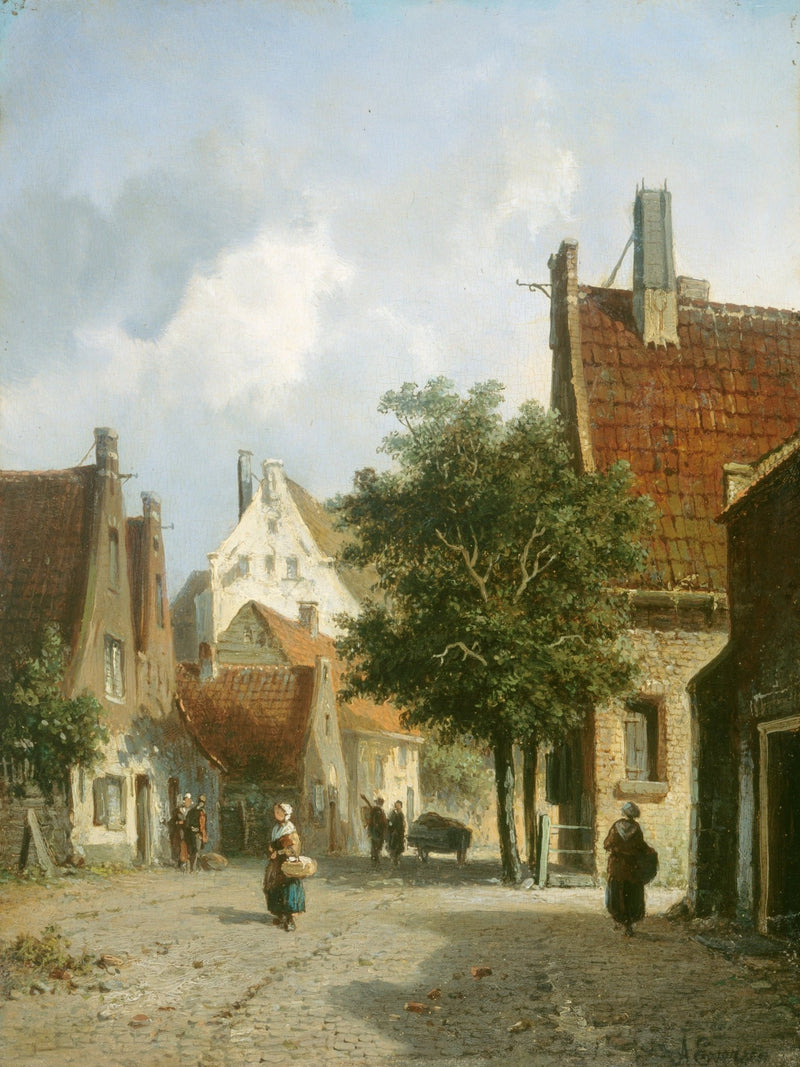 Landscape Oil Painting - European Village Street Scene - Oil Painting Haven