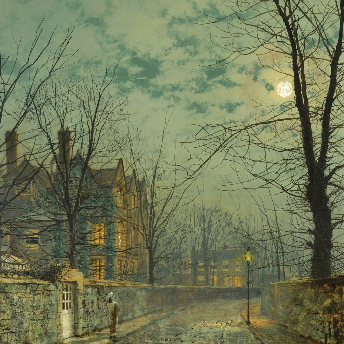 Landscape Oil Painting - Evening Street Scene with Moonlight - Oil Painting Haven