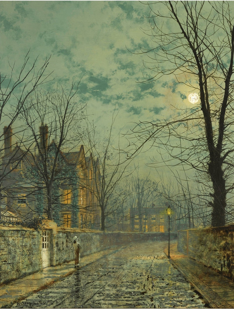 Landscape Oil Painting - Evening Street Scene with Moonlight - Oil Painting Haven