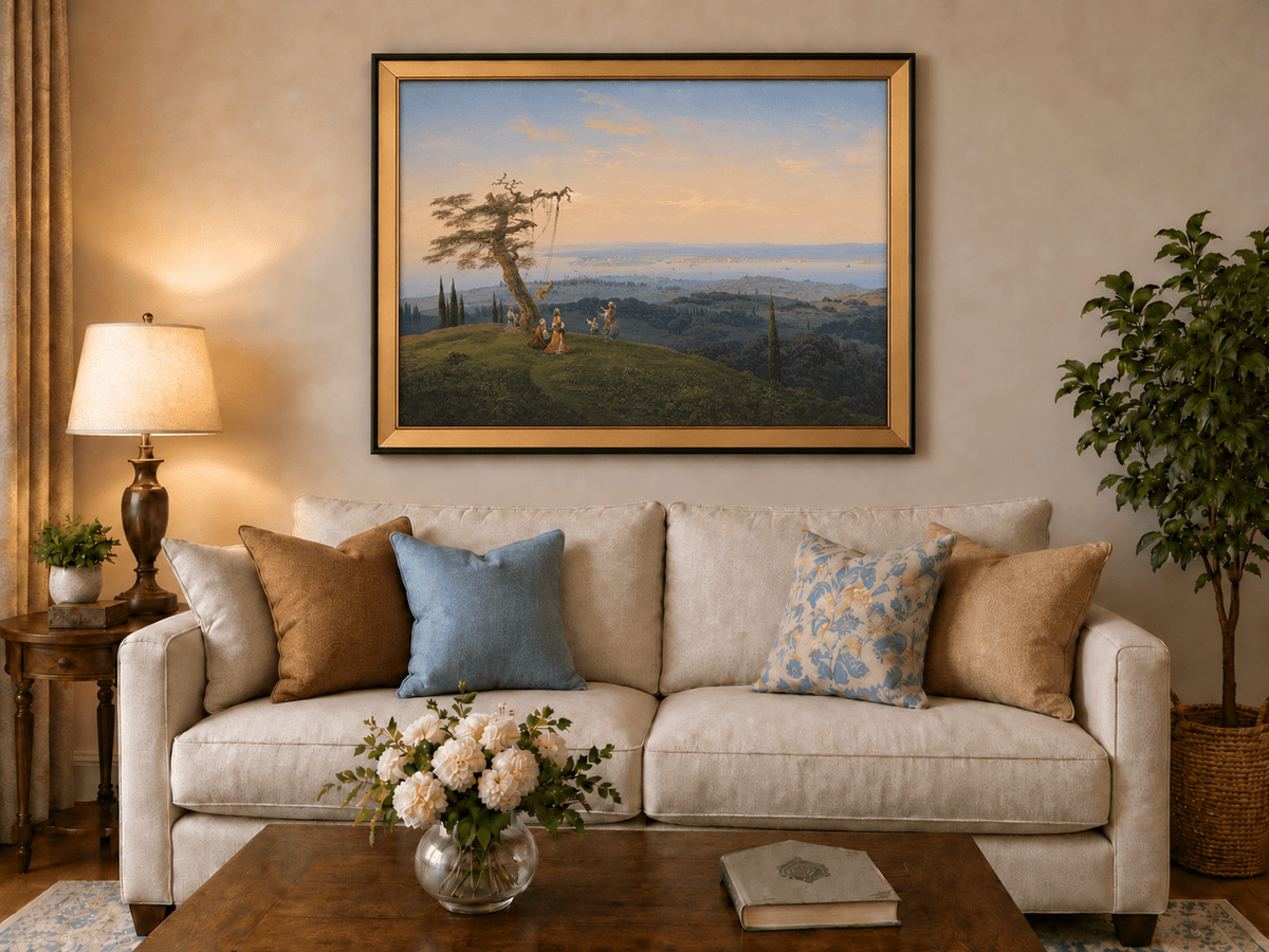 Landscape Oil Painting - Exotic Hilltop, Tree Swing & Coastal