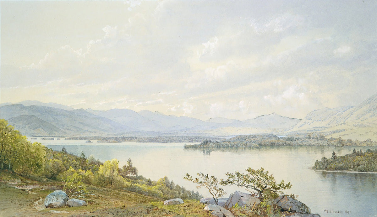 Landscape Oil Painting - Expansive Lake, Mountains, Trees & Calm Waters - Oil Painting Haven