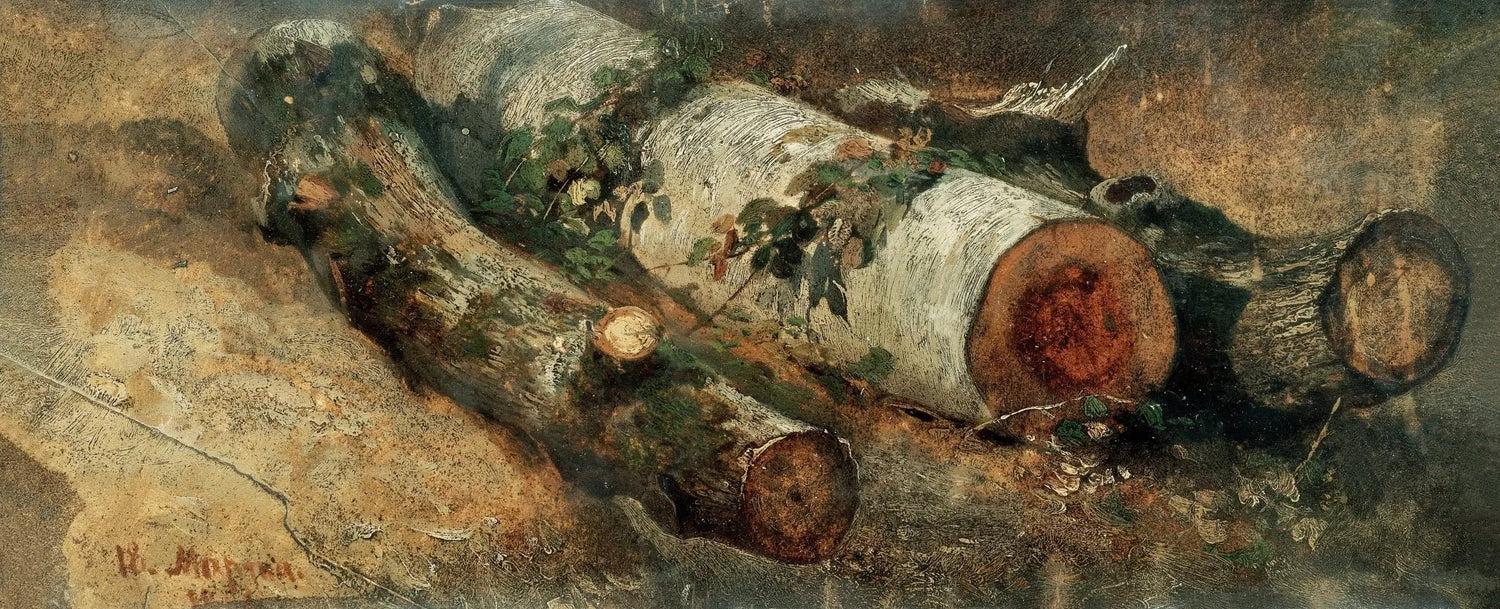 Landscape Oil Painting - Fallen Logs with Foliage Wall Art - Oil Painting Haven