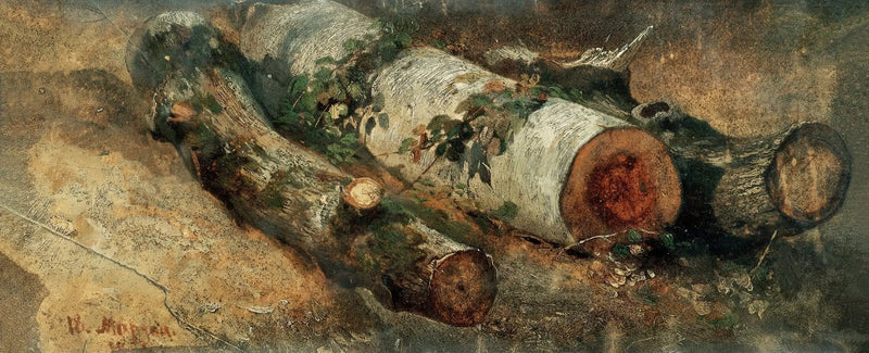 Landscape Oil Painting - Fallen Logs with Foliage Wall Art - Oil Painting Haven