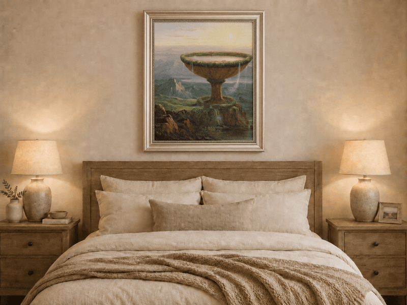 Peinture à l'huile de paysage - Paysage fantastique à l'urne géante